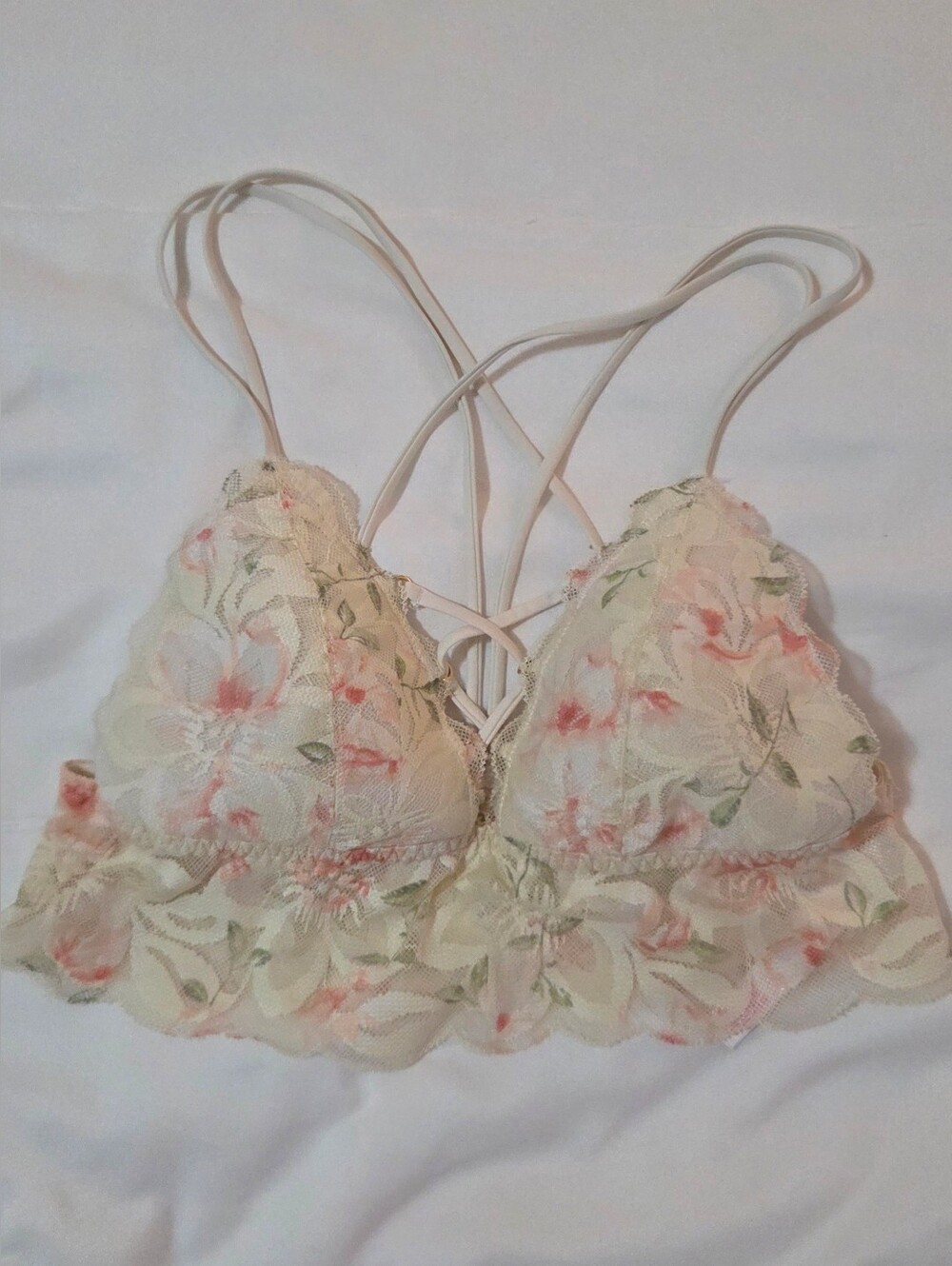 PINK Victoria's Secret Cream Floral Lace Bralette